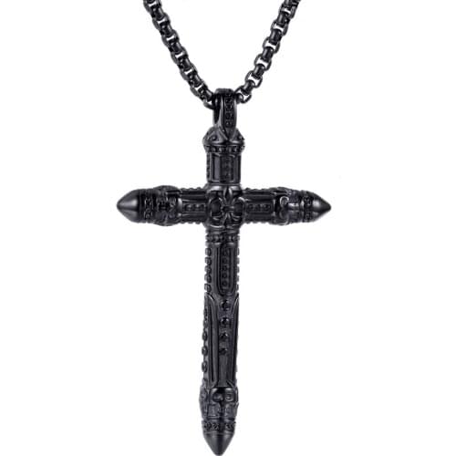 Stainless Steel Black Silver Color Cross Men Necklaces Pendants Chain Punk for Boyfriend Male Jewelry Creativity Gift Wholesale