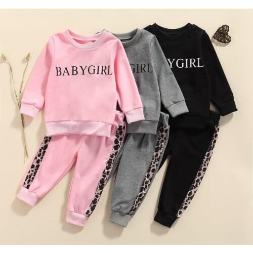 FOCUSNORM Autumn Infant Baby Girls Boys Clothes Sets 0-5Y Letter Leopard Printed Long Sleeve Pullover Sweatshirt Tops Pants