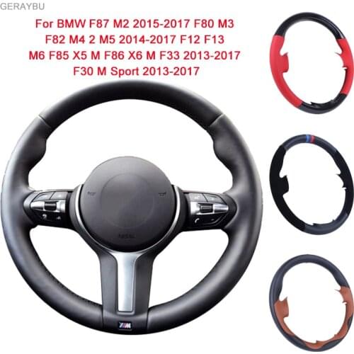GERAYBU Custom DIY Black Leather Hand-sewn Car Steering Wheel Cover For BMW F87 M2 F80 M3 F82 M4 2 M5 F12 F13 M6 F85 X5 M F86 X6