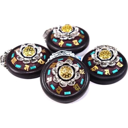 Inlay Etnic Rotating Lotus Pendant For Jewelry Making Vintage Beadwork DIY Wholesale Aesthetic Wood Buddhist Accessories