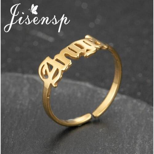 Jisensp Vintage English Letter Stainless Steel Rings Fashion Art Letter Finger Ring for Women Girls Engagement Jewelry Gift