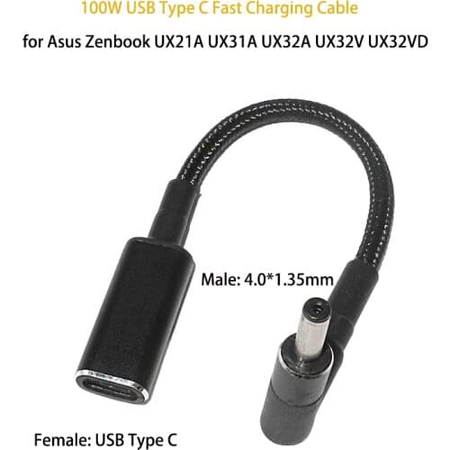100W USB 3.1 Type C Fast Charging Cable for Asus Zenbook UX31A UX32A UX32V UX32VD USB-C to 4.0*1.35mm Plug Adapter Connector