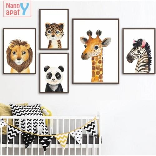 Animals Printed Oil Painting Elephant Lion Giraffe Zebra Leopard Wall Art Canvas Posters and Prints Baby Kids Room Homr Decor
