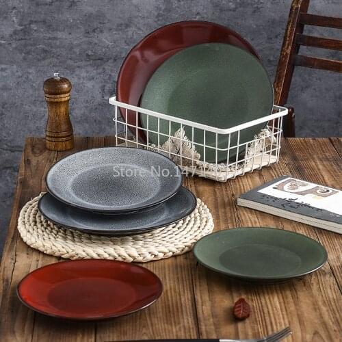 Ceramic Steak Plate Creative Matte Bright Pasta Plate Commercial Hotel Tableware Flat Plate Shallow Plate Home Breakfast Disc