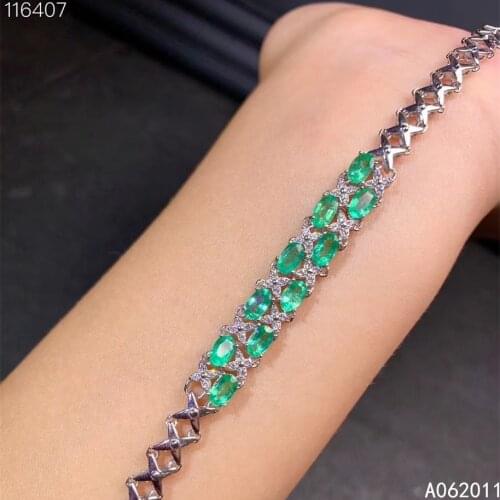 KJJEAXCMY fine jewelry natural Emerald 925 sterling silver lovely new girl gemstone hand bracelet support test hot selling