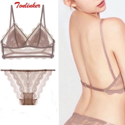 Summer Sexy Ultra Thin U-Shaped Beautiful Back Bra And Panties Set Floral Lace Underwear Women Comfortable Brassieres