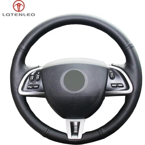 LQTENLEO Black Genuine Leather Car Steering Wheel Cover For Jaguar XF XF S XFR XF Sportbrake 2012-2015 XK XKR-S XKR 2012-2018