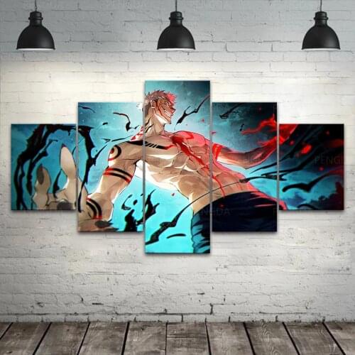 Modular Jujutsu Kaisen Poster 5 Pcs Wall Art Ryomen Sukuna Canvas Painting Home Decor Japanese Animation Pictures Bedroom Frame