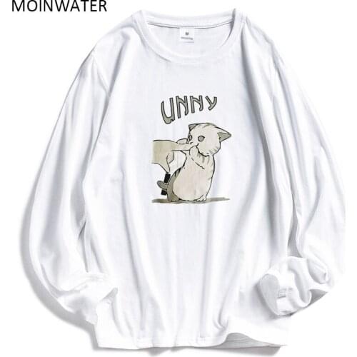 MOINWATER Women White Cotton T shirts Lady Fashion Bird Print Long Sleeve Tops Female Soft Tees Lady Black T-shirt MLT2006