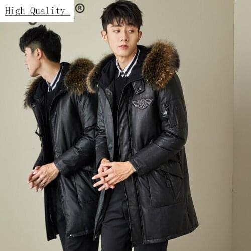 Genuine Leather Jacket Men Winter Clothes 2020 Thick Warm Duck Down Sheepskin Coat Raccoon Fur Hooded Jacket Hiver 807098