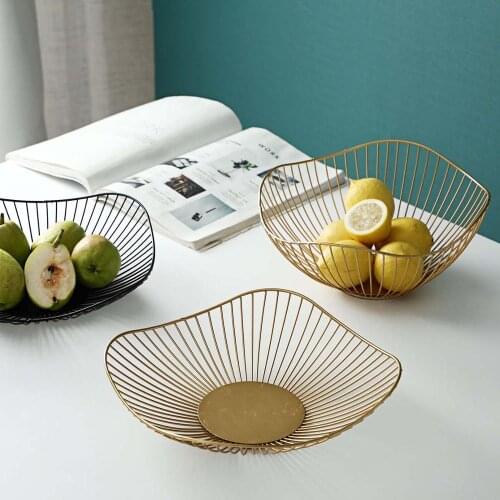 Creative Irregular Desktop Fruit Basket Kitchen Iron Snacks Candy Storage Basket Drainer Fruit Plate Table Sundries Organizer