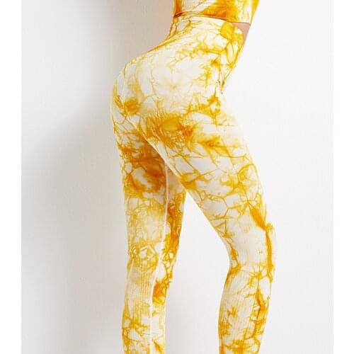 New seamless yoga pants ladies tie-dye printing high-waist hip-lifting sports running fitness pants hip-hip legging2piece