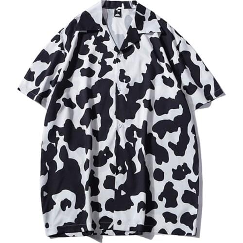 2021 Summer New Mens Hawaiian Beach Cow Spotted Flower Shirts Man Short Sleeve Korean Style Vintage Handsome Shirt Camisa Hombre