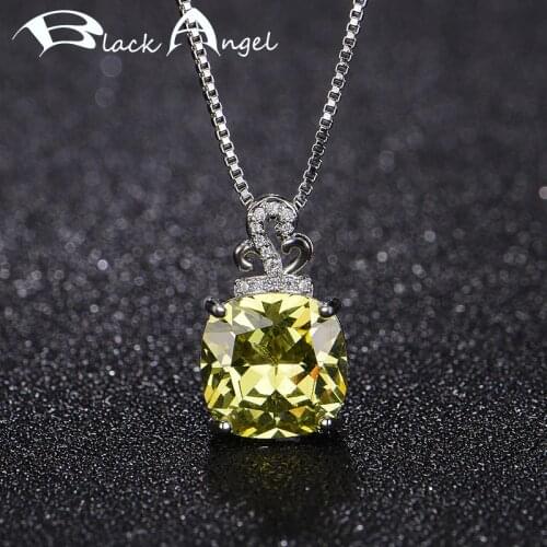 100% 925 Sterling Silver Created Citrine White Pink Gemstone Charm Pendants Necklace For Women Fine Jewelry Wedding Gift