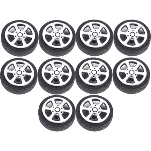 10Pcs Plastic Wheel Rims & Rubber Tire Tyres, Build Parts for Model Car Toys, Science Project Robot Making (30mm x 1.9mm shaft)