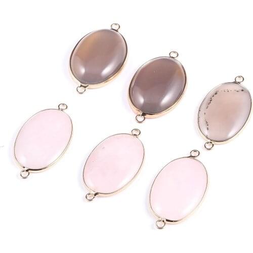 21x40mm Pure Natural Rose Quartz Agate Semi Gem Connector Double Ring Pendant DIY Accessories Pendant Wholesale DIY for Jewelrys