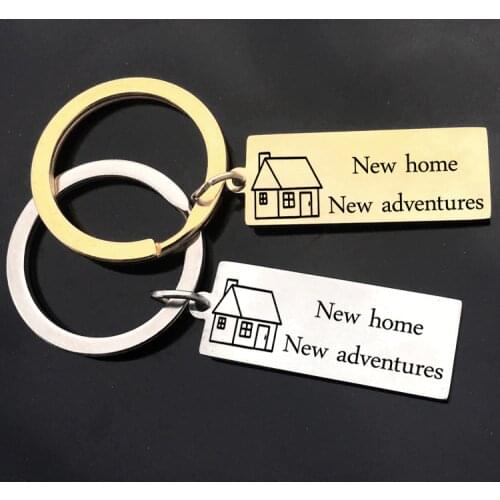 Rectangle Home Keychain car Laser engraving keychain home new adventure moving new house stainless steel key ring gift K2368