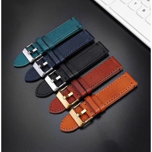 Leather Watchband Black Dark Brown Blue Leather Watch Strap Italian 22mm 23mm Cowhide Handmade Watch Belt For Tudor For fossil