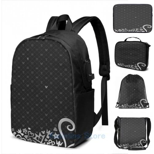 Funny Graphic print Kingdom Hearts Artwork USB Charge Backpack men School bags Women bag Travel laptop bag