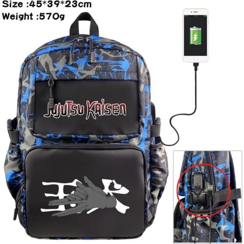 Cartoon Backpack Anime Jujutsu Kaisen Nylon Student Schoolbag USB Casual Teenger Travel Laptop Bag Zipper Bookbag Knapsack