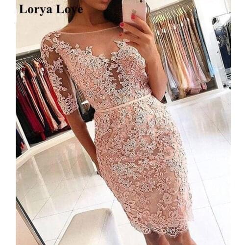 Sexy Pink Short Prom Dresses 2020 Elegant Cocktail Dress Women Homecoming Gowns Half Sleeves Beaded Sequin Red Graduation Dress