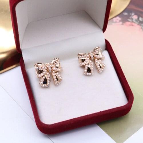 Bow Earrings Korea Japan Styles Alloy Cute Pearls Sweet For Female Girls
