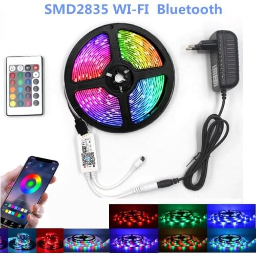 WIFI led strip light waterproof 12v RGB lights smd 2835 tape strips lamp IR 24-key 44 keys Bluetooth control neon set EU US plug