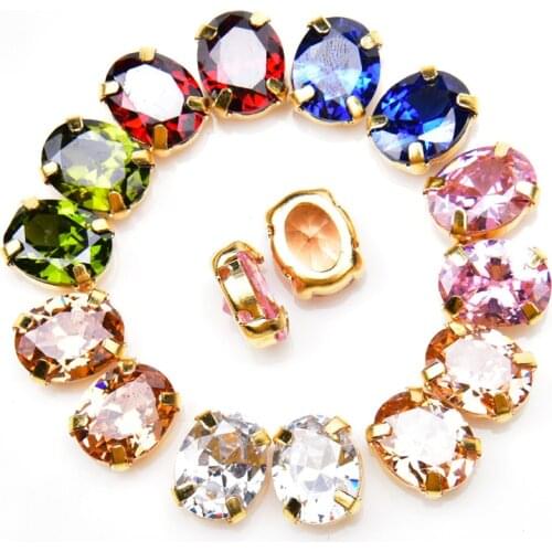High Quality 15Pcs 5A Zircon Crystal Colorful 8X10Mm Classical Oval Gold Claw Sew On Stone Pointed Back Rhinestones