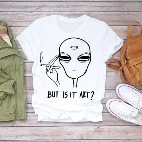 Women 2020 Summer Short Sleeve Alien Funny Fashion Print Lady T-shirts Top T Shirt Ladies Womens Stylish Sweet Tee T-Shirt