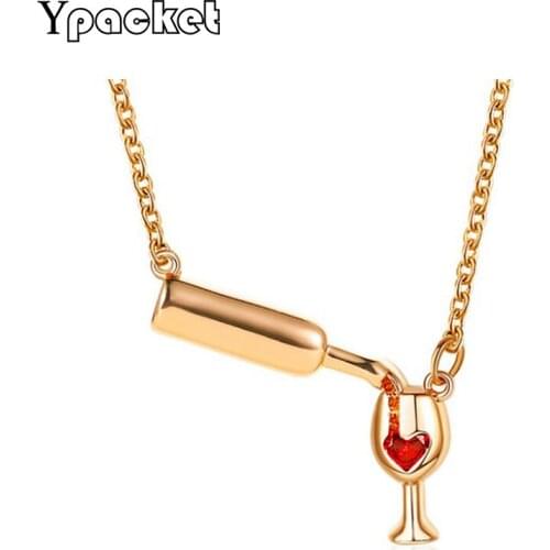 Fashion Personality Love Heart Goblet Gold Necklace Women Wine Bottle Long Pendants Necklace Jewelry