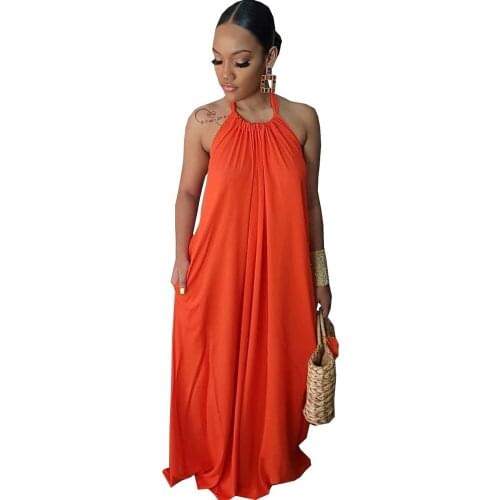 Plus Size Summer Dress Backless LOOSE O-Neck Sleeveless Maxi Dresses for Women Solid Party Dresses Clothing Women Sexy Dresses