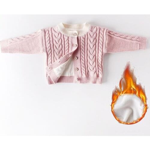 Baby Girl Winter Clothes Pure Color Handmade Wool Knitted Thicken Coat Solid Sweater For Girls Knitted Sweater Suit 0-2 Age