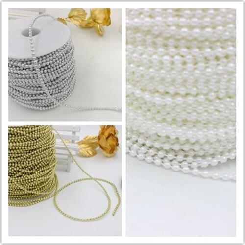 Gold/Silver 3/4/5/6mm Craft Imitation Pearl Beads Cotton Line Chain For DIY Wedding Bride Bouquet Decoration