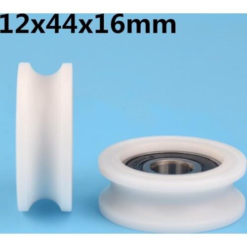 1Pcs 12x44x16 mm U groove Nylon Plastic Wheel With Bearings Nylon Wire round Pulley