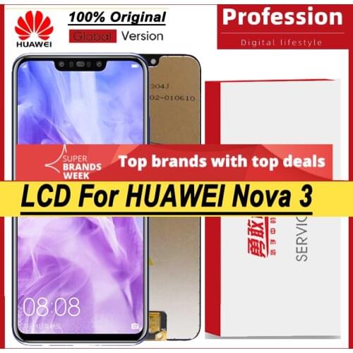 100% Original 6.3'' LCD with Frame for Huawei Nova 3 PAR-LX1 PAR-AL00 Display Touch Screen Digitizer Assembly Repair Parts