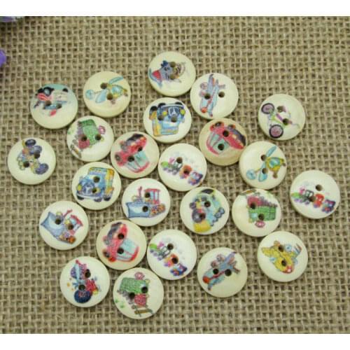 100 Mixed Round Transportation Toy Wooden Buttons For Clothes Crafts Sewing Decorative Needlework Scrapbooking DIY Accessories