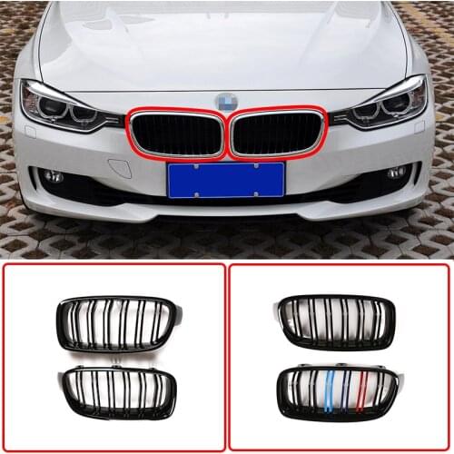 2 Pcs ABS Double Slats Bright Black Front Grille Three-color Grille For BMW 3 Series F30 F35 318i 320i 328i 2012-19 Accessories