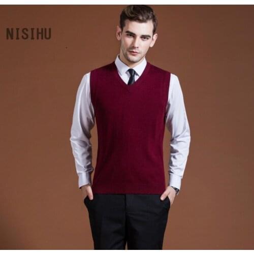 2017 New Autumn Winter Warm Cashmere Sweater Vest Men Classic Sleeveless Wool Solid Color Jersey Casual V-Neck Pullover