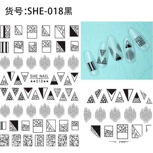 Newest SHE-018 Black and white gold shape 3d nail art sticker nail decal stamping export japan designs rhinestones decorations