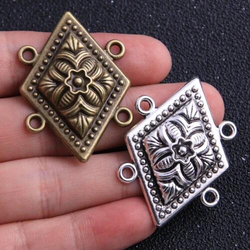 4pcs 31*43mm New Product Two Color Zinc Alloy Square Flower Porous Connectors Jewelry Making DIY Handmade Craft