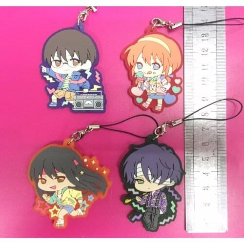 4pcs/lot Gintama Anime keychain Sakata Gintoki Toushirou Kagura Shimura Shinpachi Okita Sougo Rubber strap/mobile phone charm