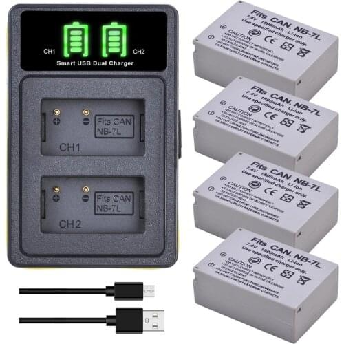 4x 1800mAh NB-7L NB 7L Replacement Battery + USB Charger with Type C Port For Canon PowerShot G10 G11 G12 SX30 SX30IS Camera