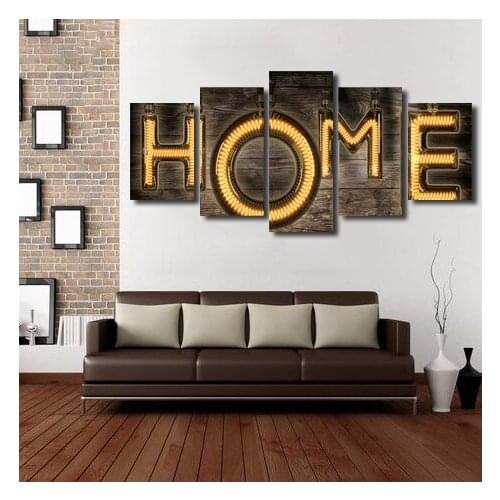 Wall Art Canvas 5 Pieces Decoration Painting Letter LOVE HOME Pictures for Home Living Room Bedroom Decoration Poster Frameless