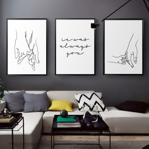 Abstract Line Drawing Mom Baby Hands Nursery Wall Art Canvas Painting Nordic Poster Print Minimalist Pictures Baby Room Decor