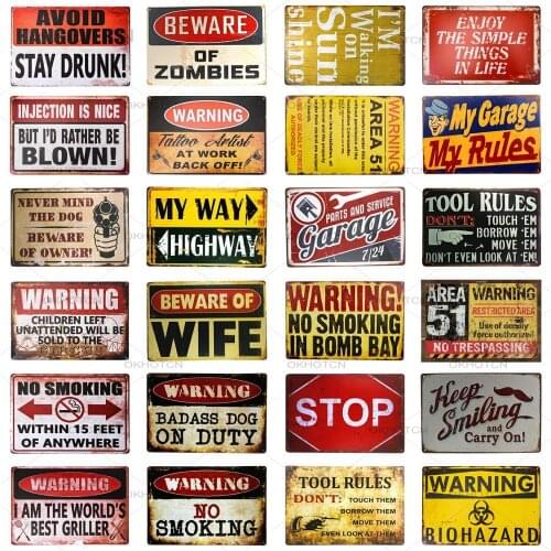 American Style Beware Road Sign Vintage Metal Sign Bar Poster Garage Decoration People Cave Sign Metal Sign Logo
