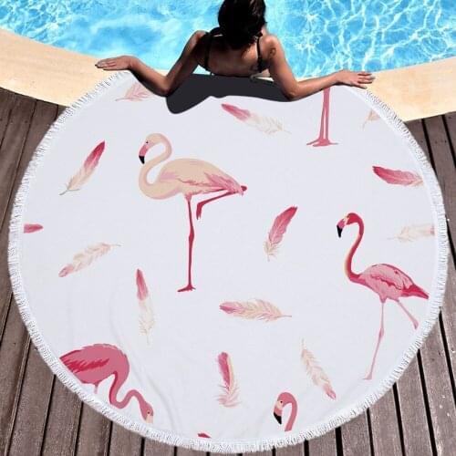 Large Oversized Microfiber pink white feather Flamingo animal Round Beach Towel/bath Girls kid Women Adults Thick Terry Cloth