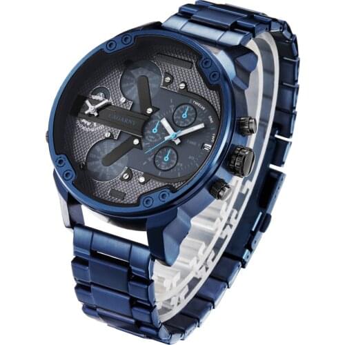Classic Design Big Case Mens Wirst Watches Man Quartz Watch Men Dual Display Military Relogio Masculino Blue Steel Male Clock