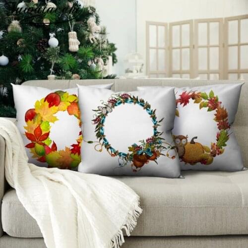 Fuwatacchi Wreath Printed Pillow Case Leaves Fruit Flower Printed Cushion Cover for Home Sofa Decor Pillowcases Christmas Gifts