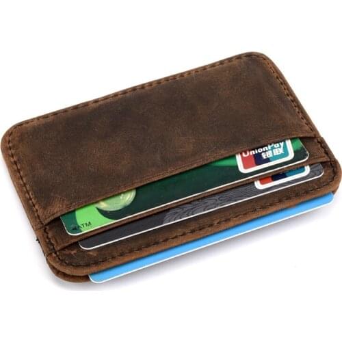 Hot sale Genuine Leather Thin Card Case Mens Front Pocket Card Holder Purse Slim Wallet Men Mini Coin pocket