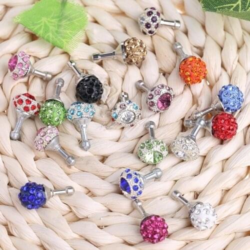 Colorful Rhinestone Ball 3.5mm Anti Dust Plug Earphone Stopper For Smart Phone